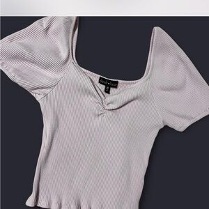 Derek Heart Ribbed Crop Top - Light Gray